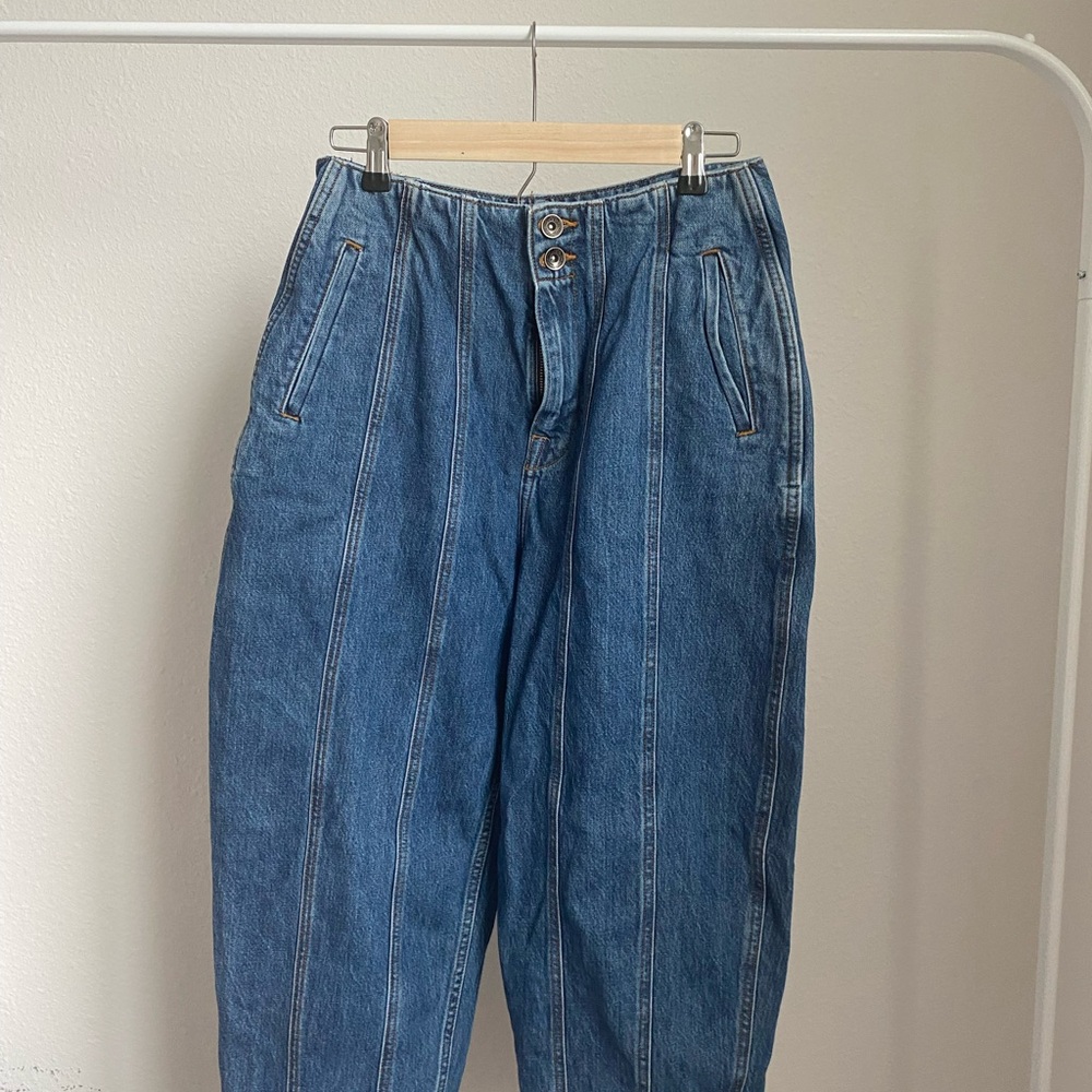 Blue High-Waisted Barrel Leg Zara Jeans